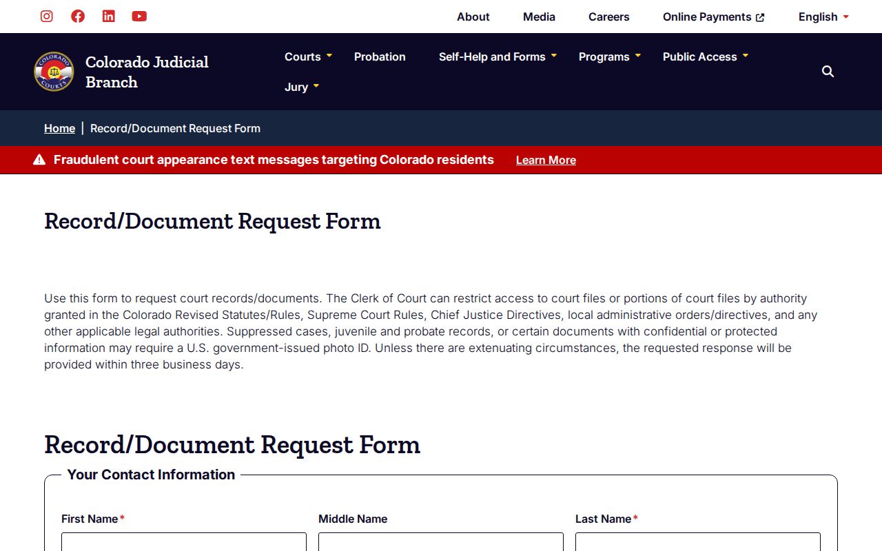 Teller County warrant record request fields