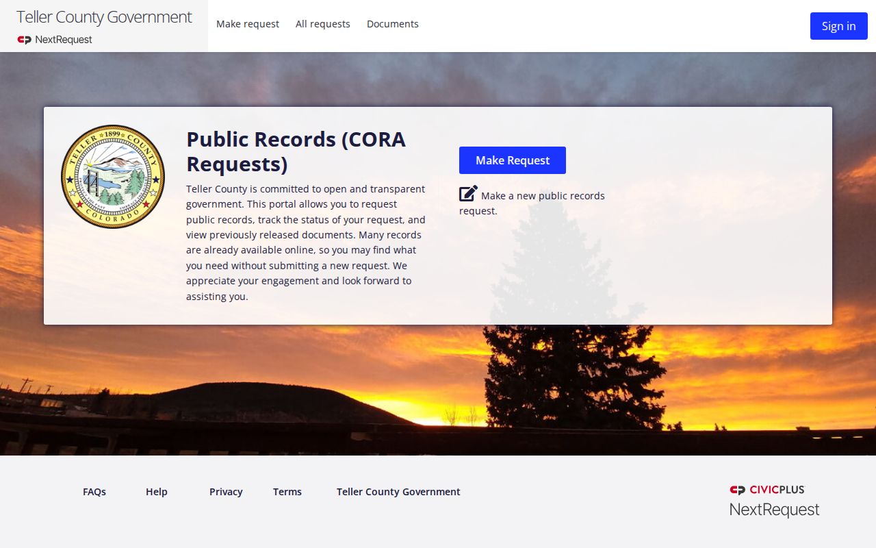 Teller County warrant records CORA request portal