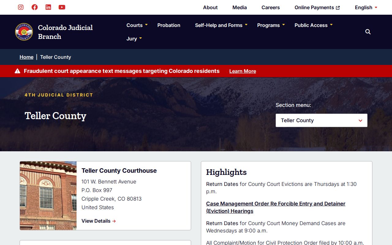 Teller County warrant search courthouse information