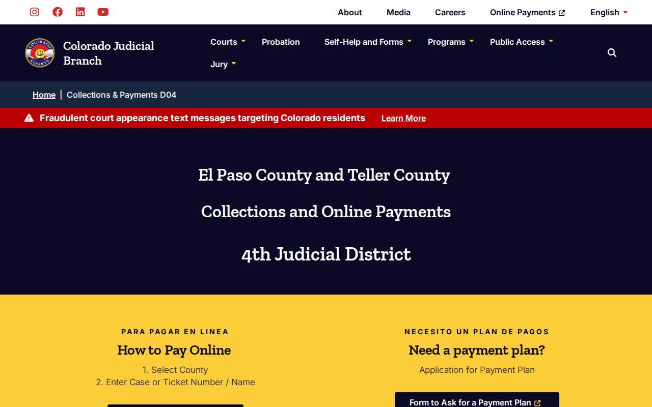 Teller County bench warrant court payment methods