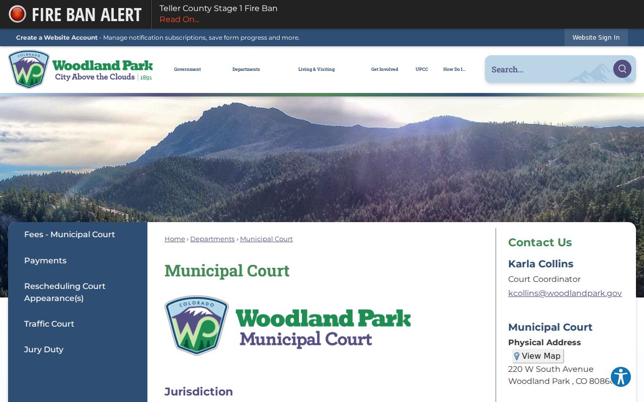 Teller County municipal court warrant information for Woodland Park