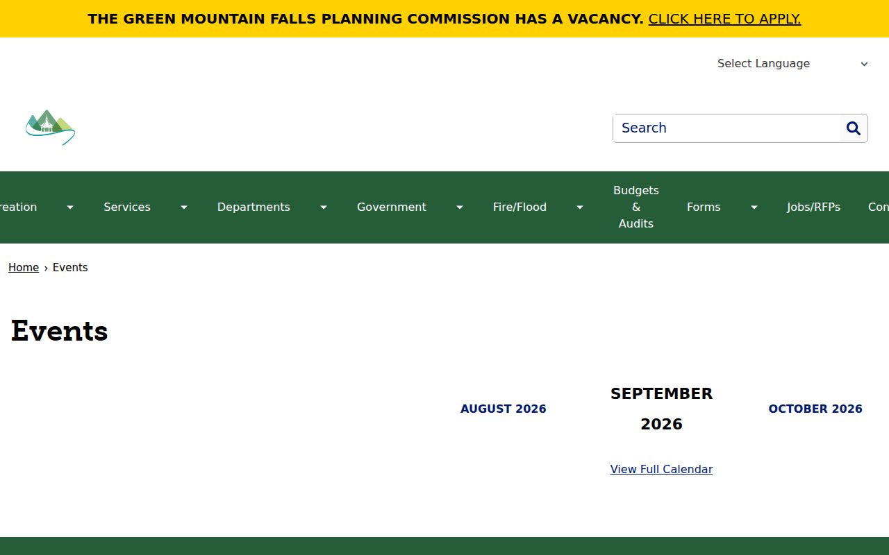 Green Mountain Falls official municipal court calendar