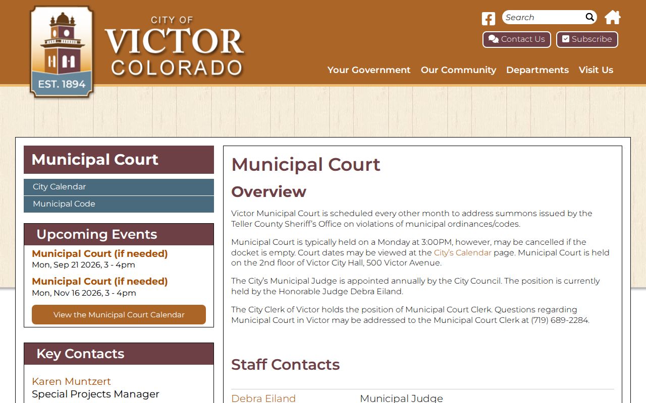 Victor Municipal Court official page