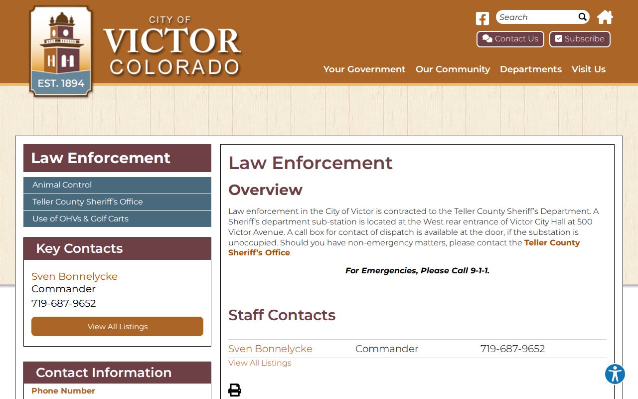 Victor sheriff contract and substation information