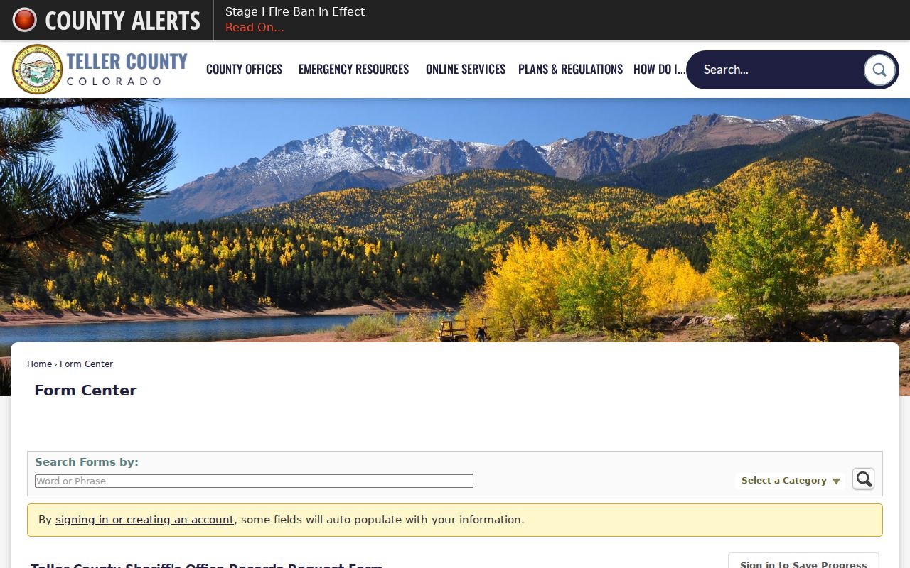 Teller County warrant records request form fields