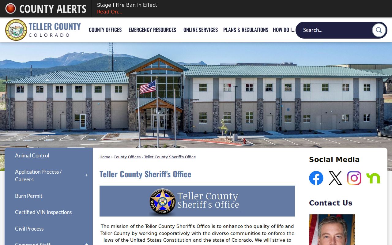Teller County warrant records sheriff contact page